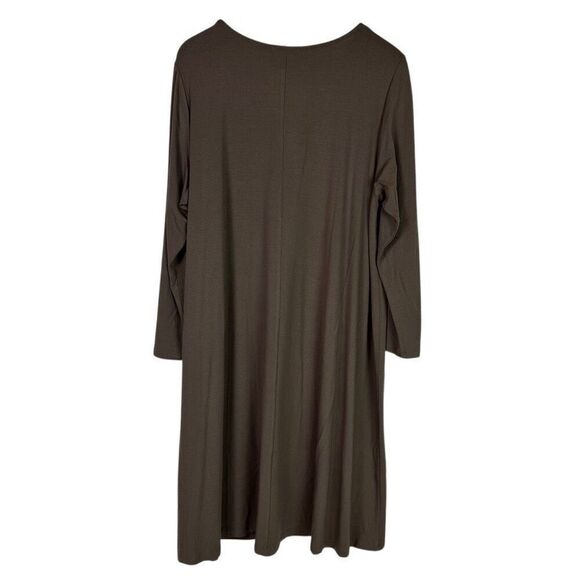 Eileen Fisher 1X Brown Viscose Jersey Shift Dress Long Sleeve - Picture 2 of 7